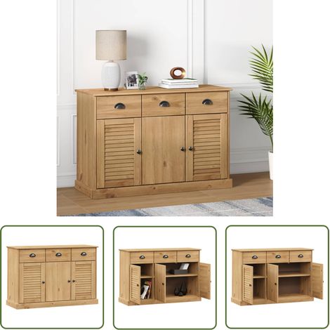 The Living Store Buffet avec tiroirs VIGO 113x40x75 cm bois massif de pin - Meuble De Rangement - Buffet - Commode - Armoire - Mobilier (1/5)