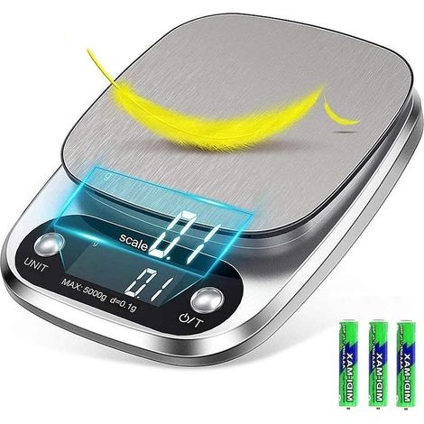 Professionelle digitale Küchenwaage – Edelstahl – Genauigkeit bis zu 0,1 g (maximales Gewicht 5 kg) – Präzisionswaage mit Tara-Funktion (1/5)