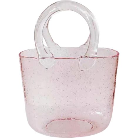 Glas Handtasche Vase Klare Geldbörsenvase Kreative Handtasche Blumenvase Moderne Dekorative Vase Einzigartige Taschen Vase für Langstielige Blumen, Potpourri, Kleine Fische & Süßigkeiten (Pink)