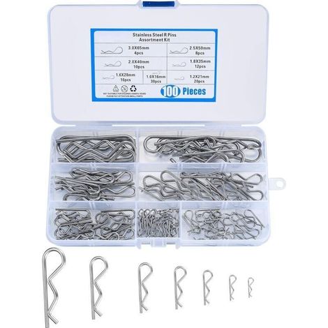 100 Pièces Goupilles de Retenue, Clips en R, Goupilles Fendues, Assortiment de Goupilles à Ressort de Fixation, Cotter Pins pour Remorque et Voiture (1/4)