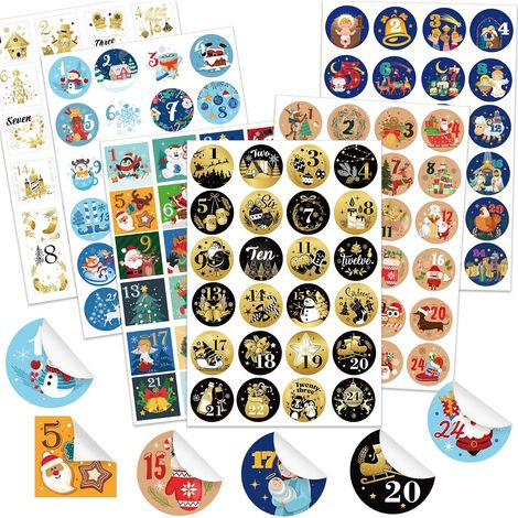 12 Feuilles-288 Autocollant Calendrier de l'Avent, Autocollant Chiffre Calendrier de l'Avent 2026, 1-24 Chiffre Sticker Calendriers de Avent Vide pour Cadeau Noel, Decoration Noel (1/5)