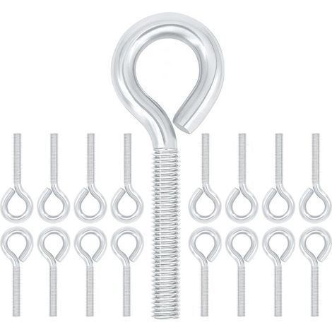 20 Pièces Boulons à Œillet M5 x 24 mm, Acier au Carbone Zingué, Anneaux Filetage Vis Tige Longue pour Fixation et Suspension de Câbles, Argenté (1/4)