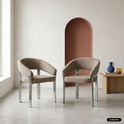 Lot de 2 fauteuils vintage acier chromé et tissu texturé - Gloria Chromé / Taupe (1/5)