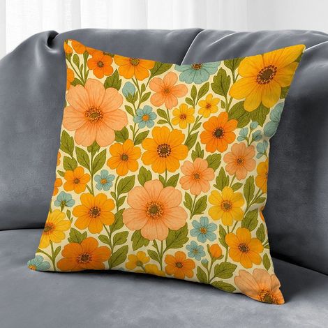Housse de coussin floral coloré, décoration canapé intérieur,50×50cm (1/5)