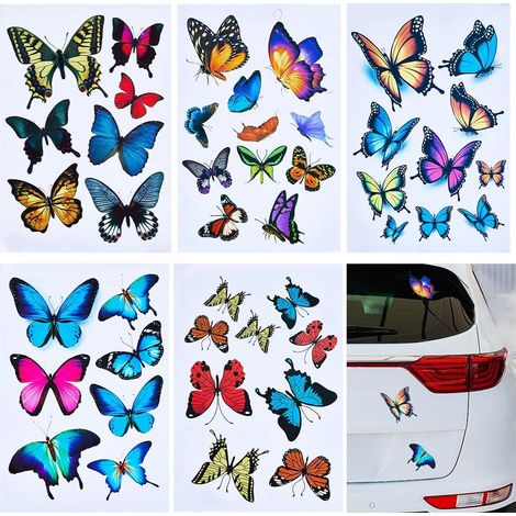 5 style Papillon Voiture Autocollants PVC Étanche Pare-Chocs Auto-Adhésif 3D Décalcomanies Amovibles pour Automobile Moto Casque Bagages Fenêtre Mur Chambre Dortoir Maison Salle de Bain Décor