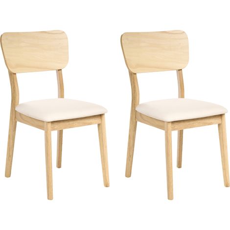 Conjunto de 2 sillas de comedor cómodas asiento tapizado madera marrón claro beige claro Minier