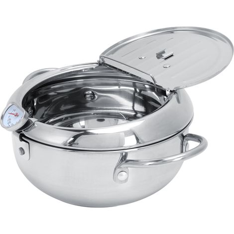 Friteuse en acier inoxydable avec couvercle thermomètre, casserole à frire 2,2L 20cm, ustensile de cuisine. (1/5)