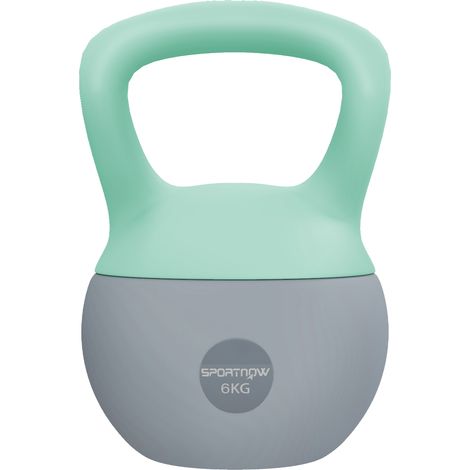 SPORTNOW pesa rusa 6 kg kettlebell relleno de arena metálica y mango antideslizante para entrenamiento en casa gimnasio 19x19x28 cm verde y gris (1/5)
