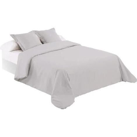 Parure de couette - JUANIO - 260x240 cm - Polyester-coton 114 g/m² - Anti-acariens - Gris clair (1/3)