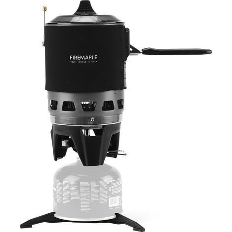 FMS-X3 Réchaud Camping Gaz 0,8L, Réchaud portable à Allumage électrique+Support Casserole+Stabilisateur, Brûleur à Jet Systeme pour Randonnée et Trekking (Noir) (1/5)