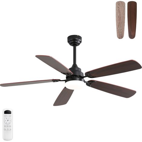 REDOM - Ventilateur de plafond avec LED, moteur DC silencieux, télécommande, fonction réversible, pales en MDF noir (1/5)