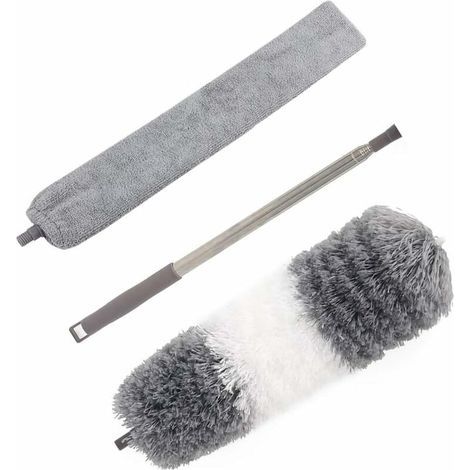 GENERIC-Kit de dépoussiérage haute portée, comprend un plumeau en microfibre pliable, une brosse de nettoyage amovible et un manche d'extension en acier inoxydable de 76 à 254 cm, pour ventilateur de (1/5)