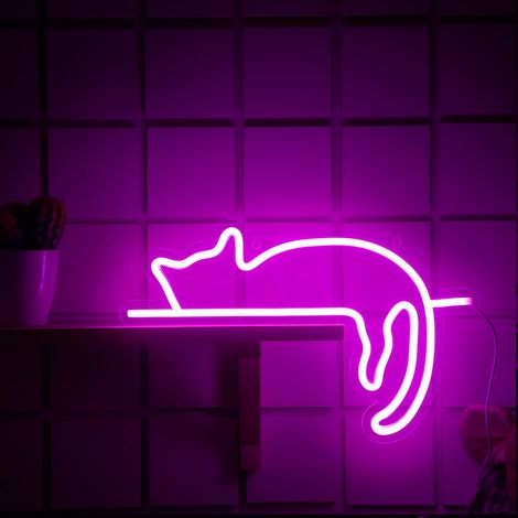 Néon LED chat alimenté par USB adapté à la chambre coucher au magasin salon fête rose (1/4)