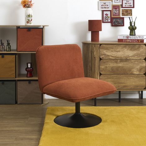 Fauteuil - HOME DECO FACTORY - Jules - Velours Côtelé - Pivotant - Rouge (1/5)