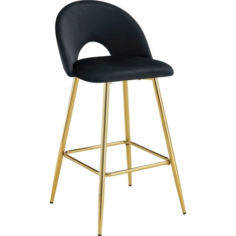 Lot 2 Tabourets de Bar Teddy Velours Noir Pieds Gold 47x36x98cm (1/5)