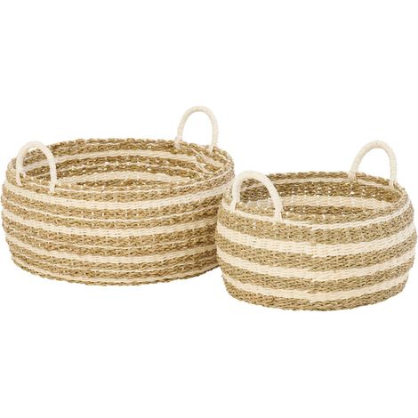 Lot de 2 Paniers de Rangement "Xavier" 37cm Naturel & Blanc