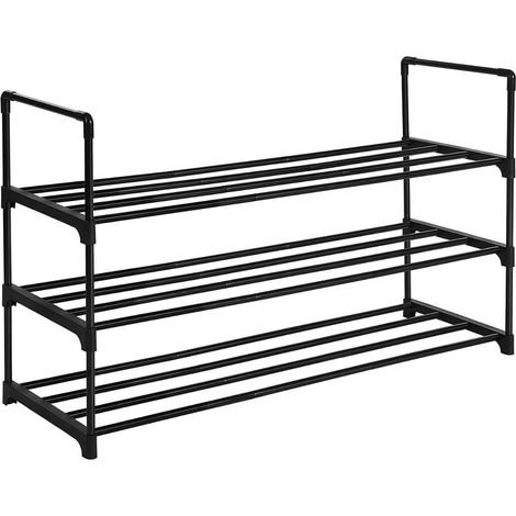Étagère à Chaussures à 3 niveaux, Meuble à Chaussures en Métal, Facile à Monter, 12 à 15 Paires, Empilable, pour Entrée, Couloir, Chambre, Noir LSA303B02 (1/8)