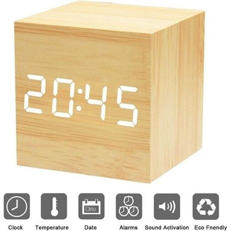 Réveil Matin Horloge Digital Cube avec Activation Vocale Réveil Numérique de Voyage LED Horloge de Bureau-Ywey (1/4)