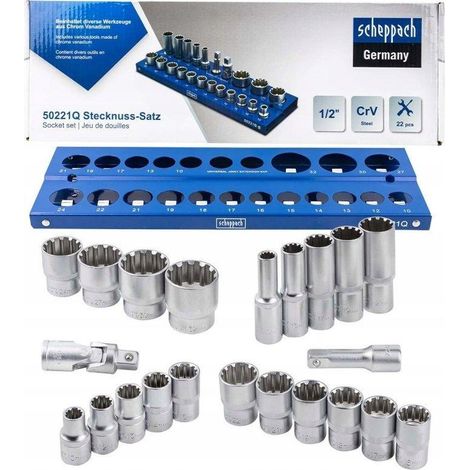 Coffret de douilles 10-32 à 12 pans + douille longue 1/2, organisateur de 22 pièces