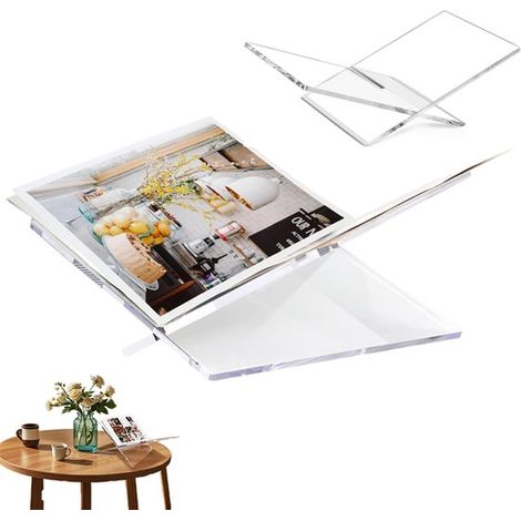 Serre-livres - Support pour livre de cuisine - Support incliné pour livres - Support en acrylique transparent - 28 x 11 x 15,5 cm - Idéal pour les îlots de cuisine, les tables basses et les armoires ( (1/5)