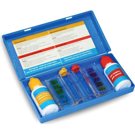 Kit per Test analisi Cloro, pH e Bromo per acqua piscina, spa e acque termali - Scatola tester a gocce analizzatore e controllo della qualità dell'acqua (1/5)