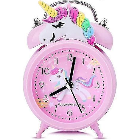 Einhorn-Wecker für Mädchen, geräuschloser Wecker für kleine Mädchen, leiser rosa Nachttischwecker, klassischer Doppelglockenwecker mit Hintergrundbeleuchtung, perfekt (1/5)