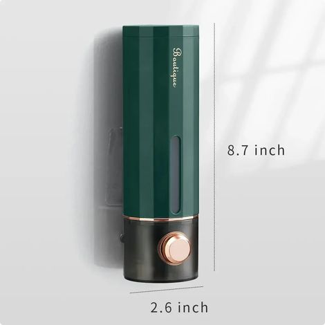 Distributeur de savon mural adhésif vert (450 ml) sans perforation - Convient pour gel hydroalcoolique, shampoing et gel douche. Usage domestique et hôtelier. (1/5)