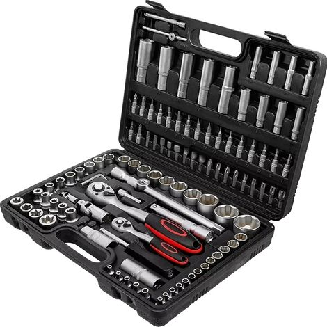 Jeu de clés à cliquet, acier au carbone durable, kit de 108 pièces, noir (1/2)