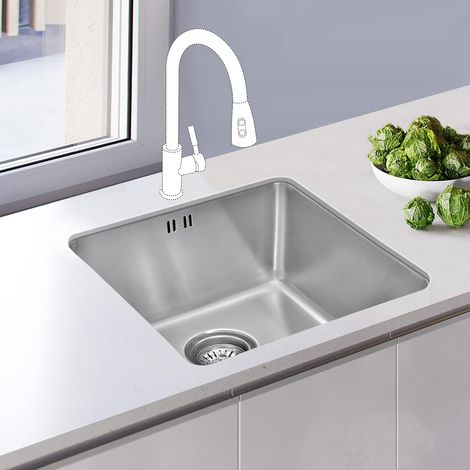 JASSFERRY Undermount Stainless Steel Kitchen Sink 1 Single Deep Square Bowl with Strainer Waste kit, 440 x 440 mm
