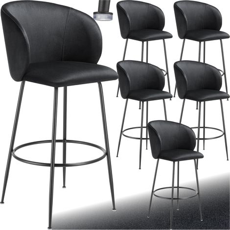 Lot 6 tabourets de bar rembourrés avec dossier aspect velours noir