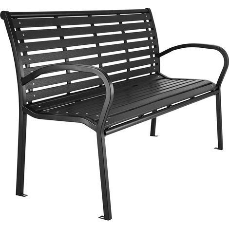 Panchina da Esterno Giardino Panca Polywood Struttura in Acciaio Nero 126x81x62 (1/5)