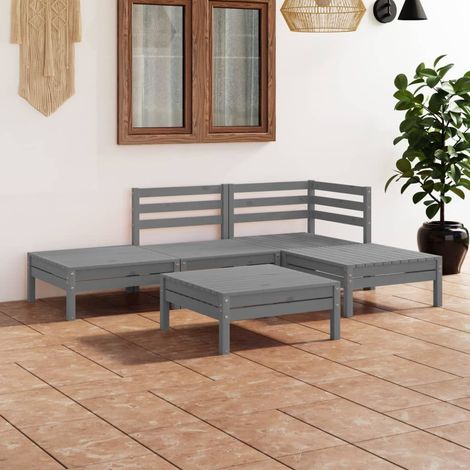 Salon de jardin 5 pcs-Lot de 5 Mobilier de jardin-Meuble de jardin Bois de pin massif Gris 707153 (1/5)