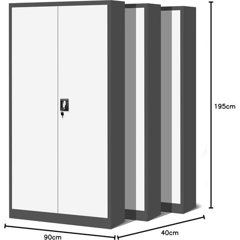 3er Set Aktenschrank C001H Büroschrank Metallschrank Stahlschrank Werkzeugschrank Stahlblech Pulverbeschichtet Flügeltürschrank Abschließbar 195 cm x 90 cm x 40 cm (anthrazit/weiß)