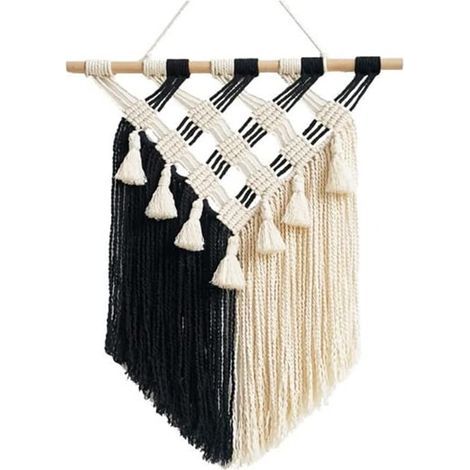 Wandteppich im Boho-Stil, schwarz-weiß, geometrisch, handgewebt, für Wohnung oder Studentenwohnheim (1/5)