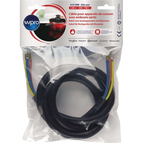 Câble électrique 1.45m 450/750V – Section 1.5mm² – Pour appareils de cuisson – Résistant à la chaleur – Wpro (1/5)