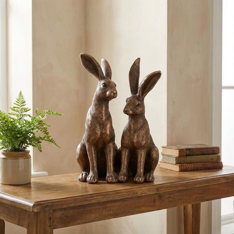 Bronzed Sitting Hares Ornament (1/2)