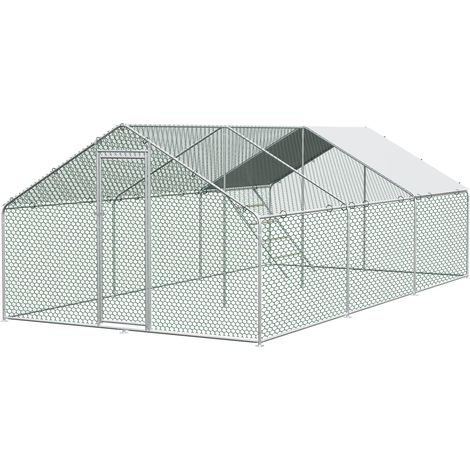 Freilaufgehege Hühnerstall 3x2x2m mit Sicherheitsschloss und Wasserdichtes PE-Tuch, Freilaufgehege aus Metall für Hühner, Kaninchen und weitere Kleintiere
