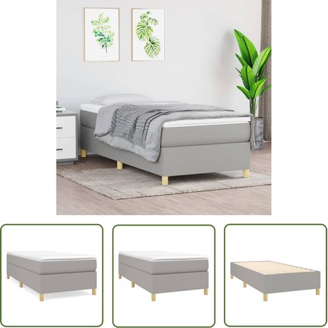 The Living Store Sommier à lattes de lit avec matelas Gris clair 100x200cm Tissu - Lit Double - Lit Tapissier - Literie - Matelas À Ressorts Ensachés - Meubles Chambre À Coucher (1/5)