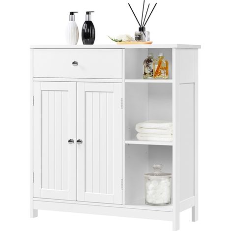 Homevive Mueble de Baño Auxiliar Armario Baño de Suelo con Cajón y Puertas Mueble de Cocina con Estante Ajustable 75 x 30 x 80 cm Blanco (1/5)