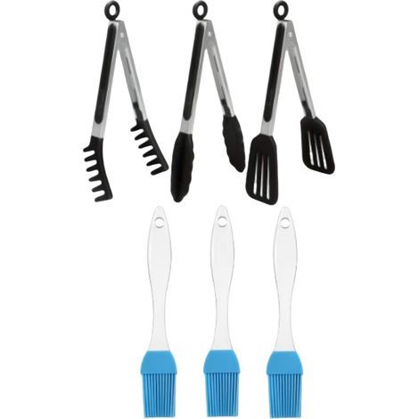 Pinces De Cuisine - Embouts En Silicone - 9 Pouces - Pour Cuisson Barbecue Boulangerie - Lot De 3 + 3 Brosses À Huile (1/5)