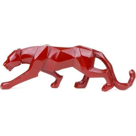 WH Panthère Sculpture Ornements Sculpture Géométrique Résine Léopard Statue Faune Décoration Maison ROUGE (1/4)
