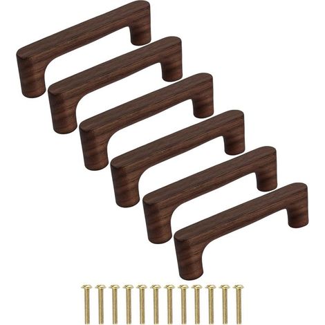 Meuble en Bois Massif Noyer Foncé Couleur Bois Original Simple et Moderne pour Armoire Porte Tiroir Commode (Espacement des trous : 96 mm) (1/4)