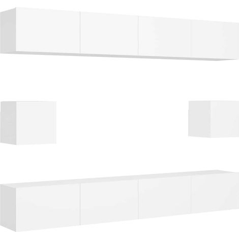Ensemble de meubles TV 6 pcs, Étagère TV, Meuble de Salon, Blanc Aggloméré OIB8088E (1/5)