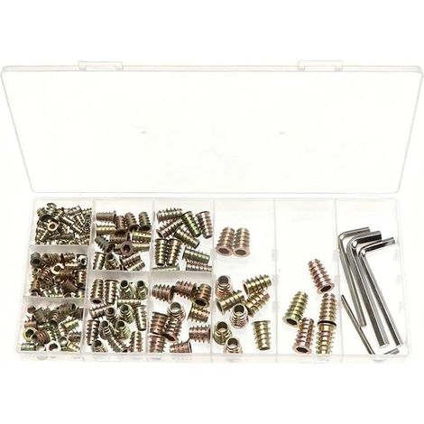 Kit de 145 écrous encastrés pour meubles, zingués et colorés, en acier (1/5)