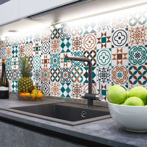 Sticker Mural Carrelage adhésif Cuisine Salle de Bain - 24 STICKERS CARREAUX DE CIMENT AZULEJOS ZOENIA - 24stickers15x15cm (1/5)