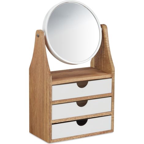 Organizador de maquillaje compacto con espejo de aumento 20 x 15 x 10 cm práctico baño de madera marrón 130007924 (1/5)