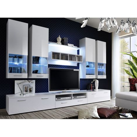 Ensemble meuble TV mural  - Dorade - L 100 cm - 5 éléments - Blanc - Livraison gratuite