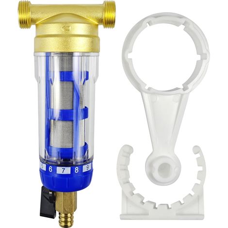 Filtre a Eau de Lavage à Contre-Courant, Acier Inoxydable Filtre Eau Réutilisable, Filtre à Eau du Robinet pour Tuyau D'eau de Puits, Filtre à Sédiments (Filetage MâLe 3/4") (Bleu) (1/5)