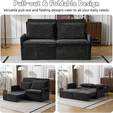 Sofá cama 172,5x71x95 cm negro con respaldo ajustable, USB y almacenaje MEUBLIV (1/5)