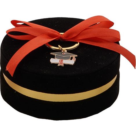 L'Arcolaio Scatola Box con Portachiavi Bomboniera D 10 x 4 Cm Portaconfetti Laurea Nero 1 Pz (1/2)
